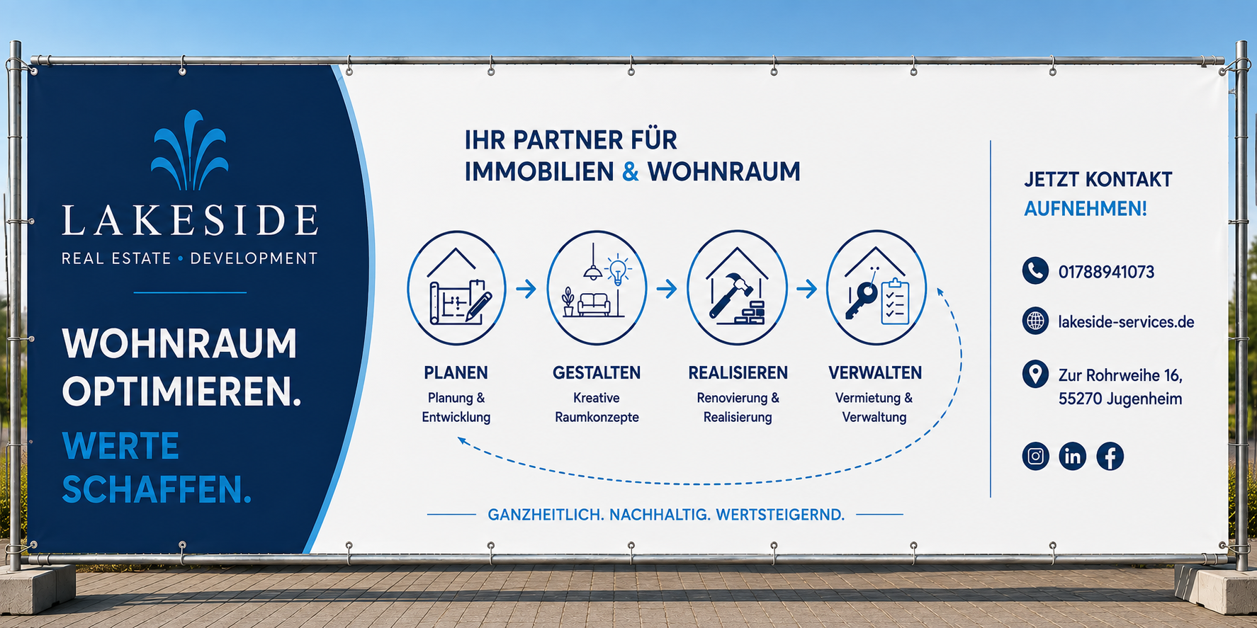Lakeside Bauzaunbanner mit Leistungsphasen